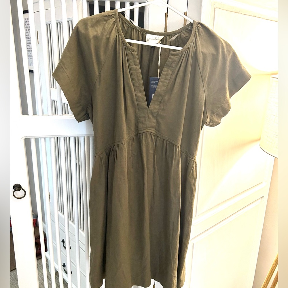 Mini Linen Shift Dress - Olive Green/Small